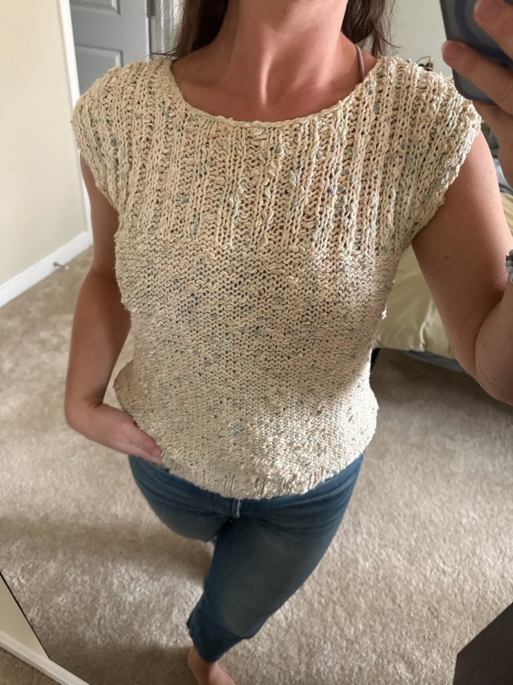 Vintage Mary Ann Restivo Creamy Confetti Knit Cap Sleeve Top Medium